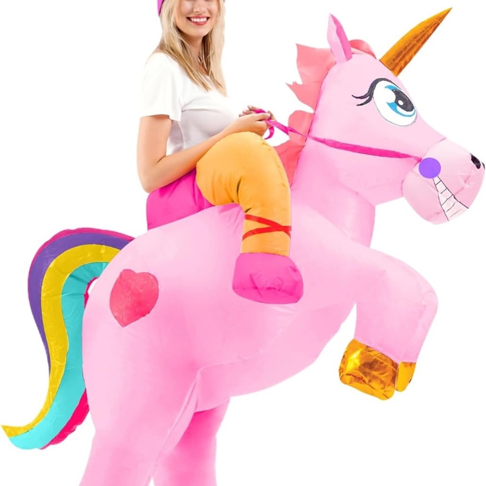 Inflatable Pink Unicorn Ride-On Costume